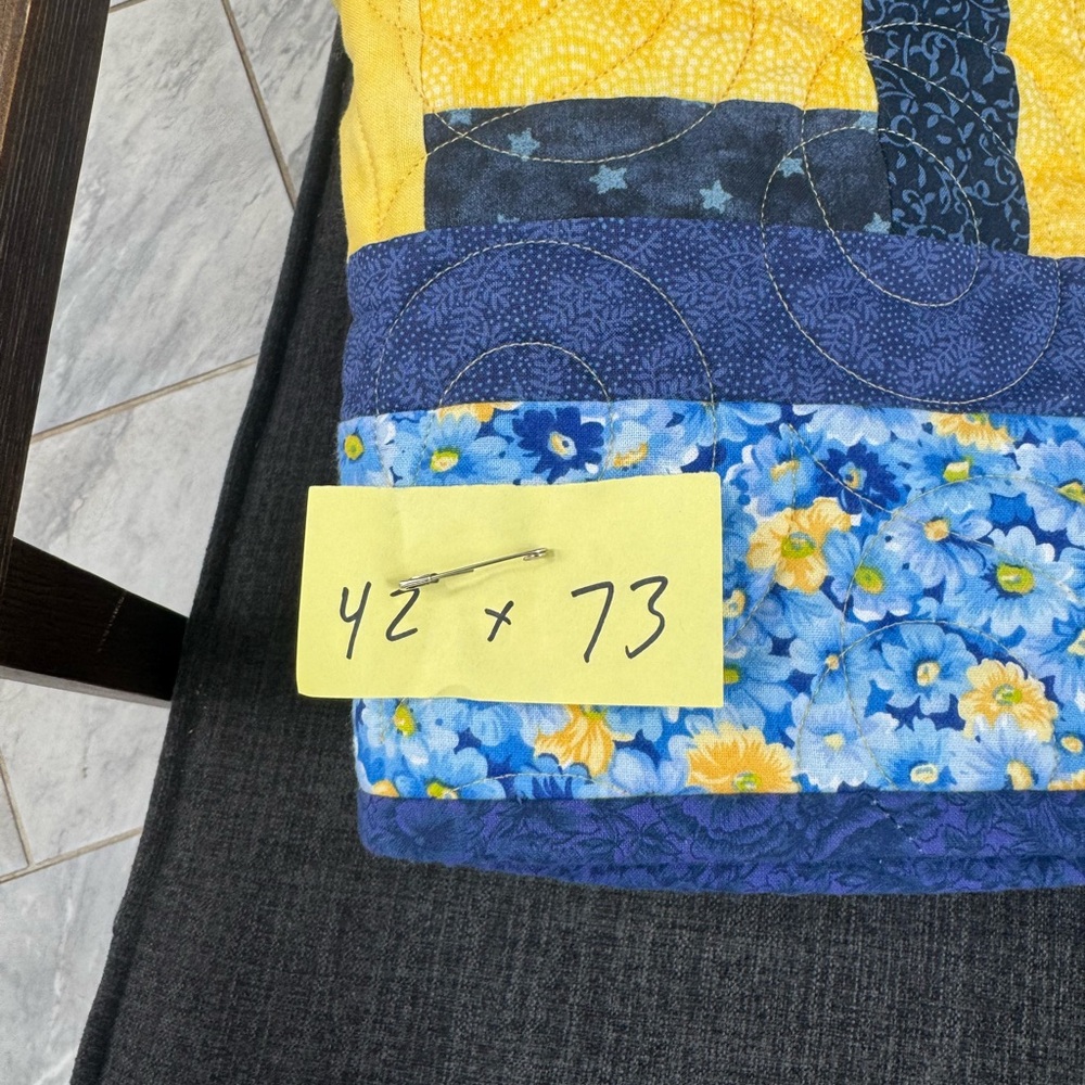 Blue and Yellow Patchwork Quilt - Picture 2 of 4